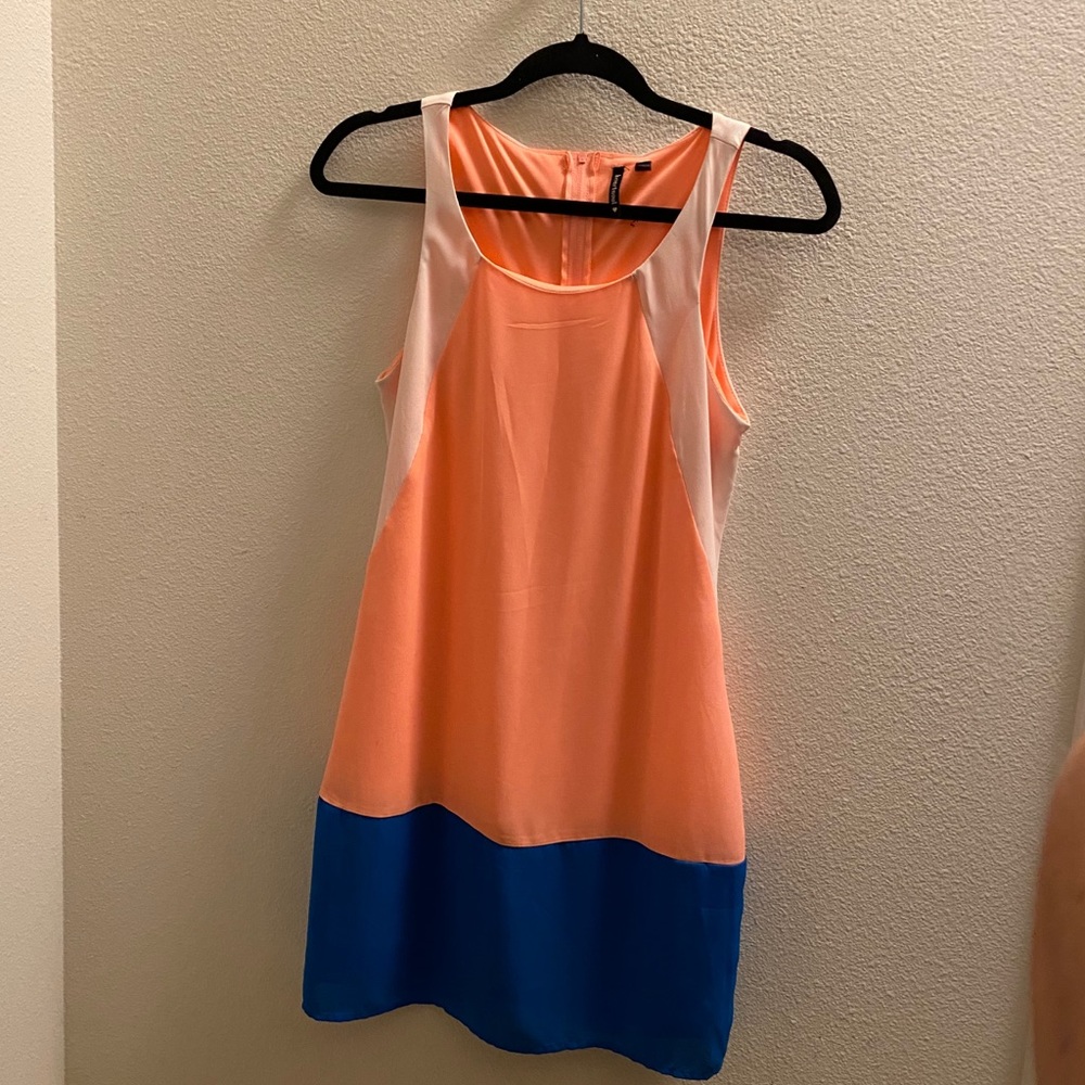 Coral blue white dress.